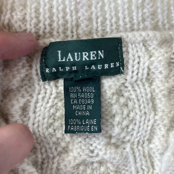 Ralph Lauren LRL Fisherman Cardigan Mens Medium Cable Knit Chunky Wool Zip Ivory - Picture 7 of 11